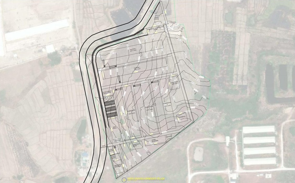 Site development plan drawn over an aerial survey